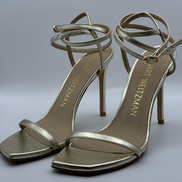 EUC STUART WEITZMAN BARELYNUDIST 100 LIGHT GOLD SZ 7B - Picture 2 of 8